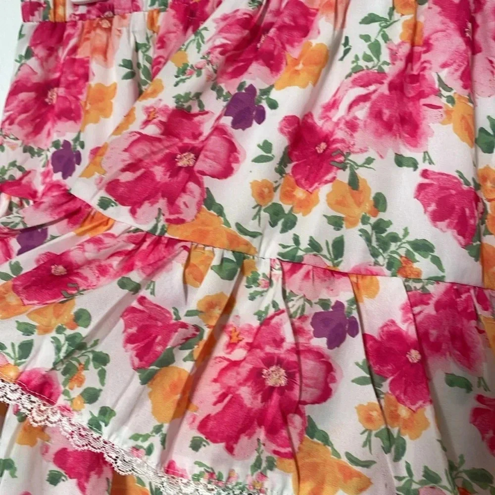 4/$25 SHEIN NWOT FLORAL MINI SKIRT Women’s Size XS Lace Trim Elastic Waistband - Picture 7 of 8